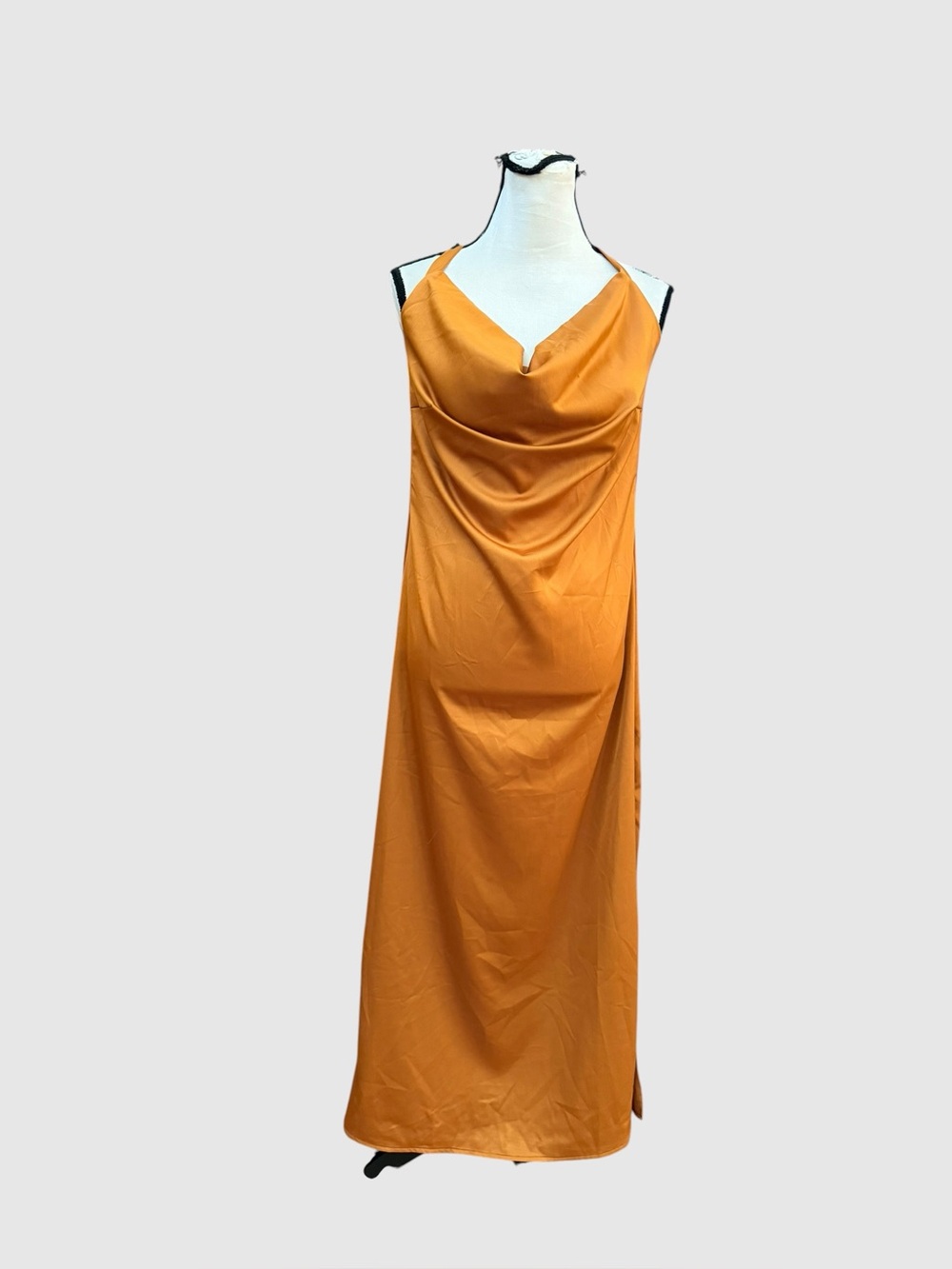 NWT Nasty Gal satin cowl cross back slip dress ochre